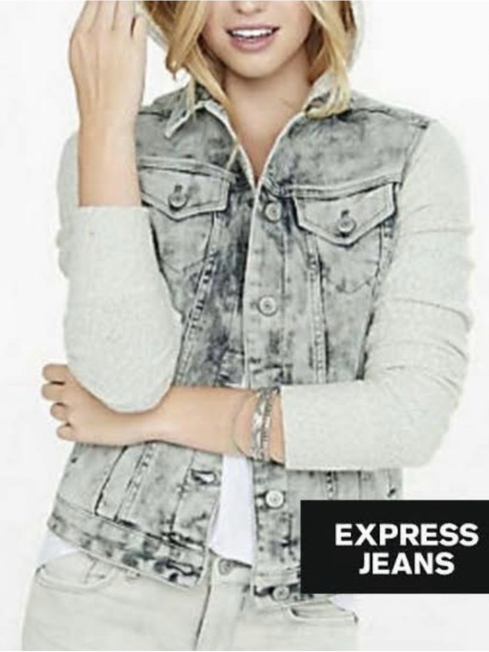 Express Jeans Gray Acid Wash Jean/Sweater Jacket Size S